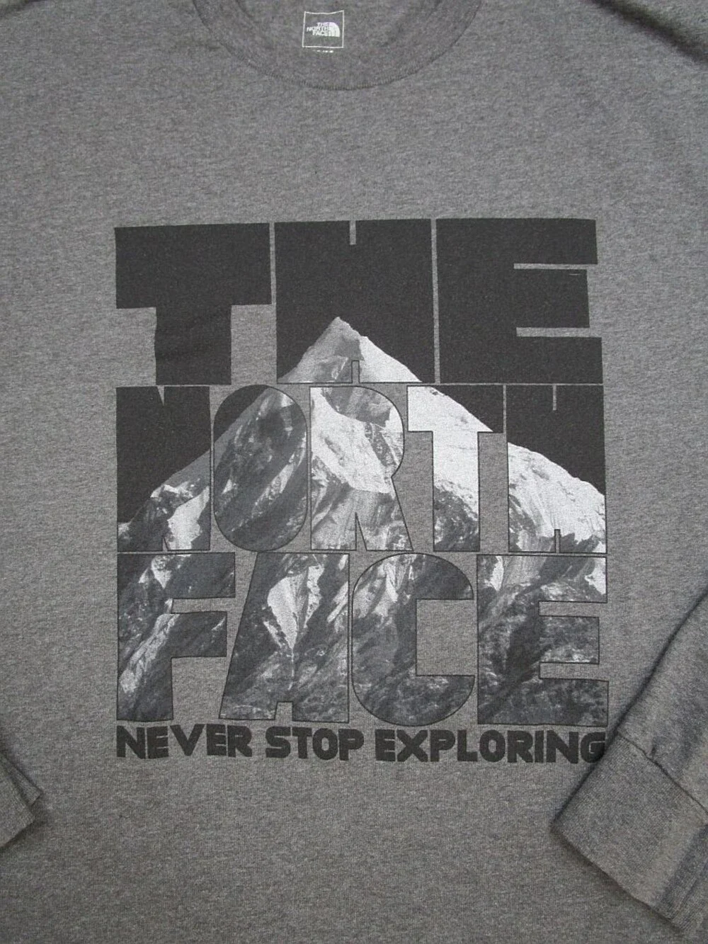North Face Shirt Men Medium Gray Graphic Print Never Stop Exploring Long Sleeve